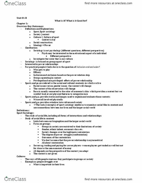 Kinesiology 2250A/B Lecture Notes - Lecture 1: Social Class, Psych, Shared Experience thumbnail