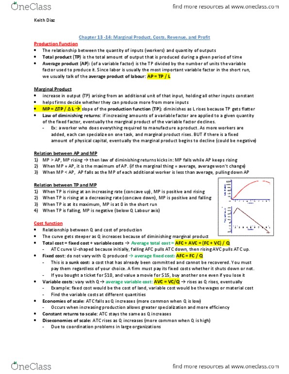 EC120 Lecture Notes - Marginal Revenue, Average Variable Cost, Average Cost thumbnail