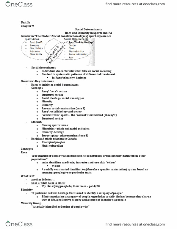 Kinesiology 2250A/B Lecture Notes - Lecture 3: Human Genome Project, Societal Racism, Visible Minority thumbnail