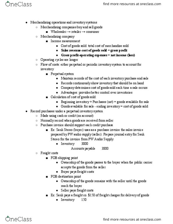 ACCT207 Lecture Notes - Lecture 5: Perpetual Inventory, Income Statement, Gross Profit thumbnail