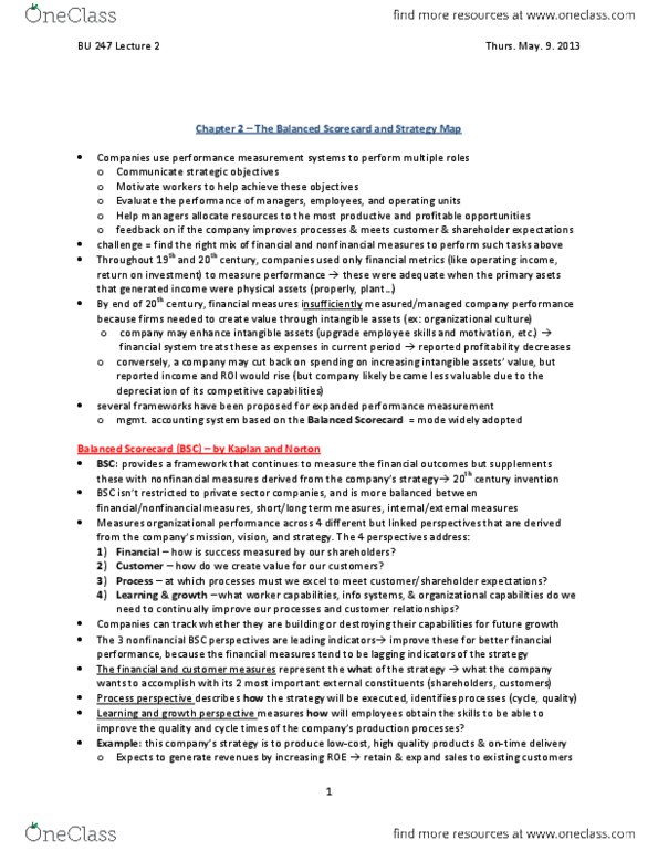 BU247 Lecture Notes - Balanced Scorecard, Strategy Map, Texas Education Agency Accountability Ratings System thumbnail