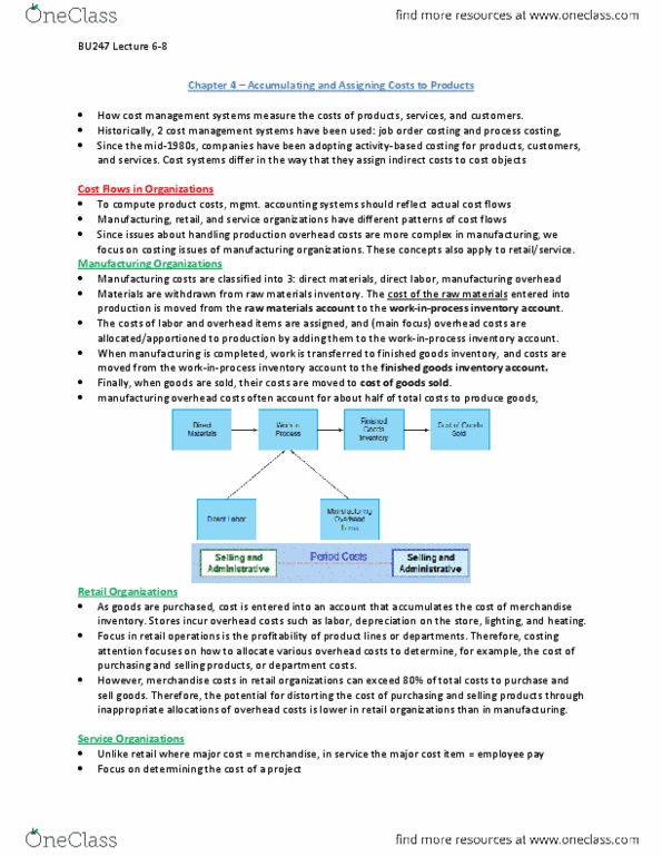 BU247 Lecture Notes - Indirect Costs, Cost Driver, Management System thumbnail