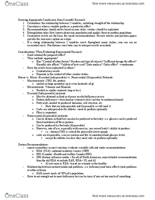 Kinesiology 3339A/B Lecture Notes - Lecture 5: Dietary Reference Intake, National Academy, Kwashiorkor thumbnail