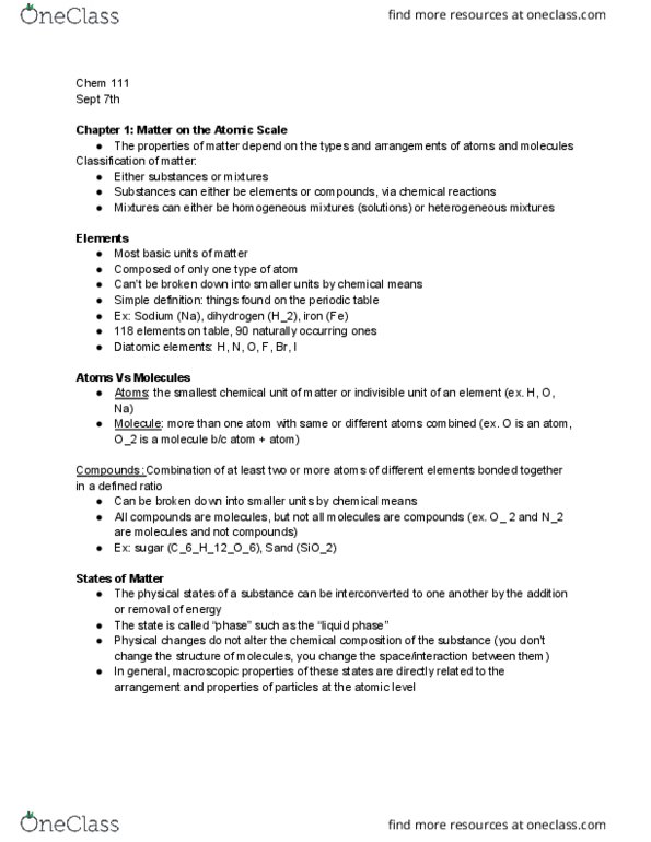 CHEM 111 Lecture Notes - Lecture 1: Evaporation thumbnail