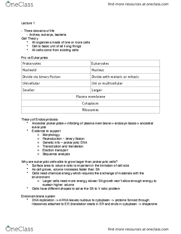 Biology 1202B Lecture Notes - Lecture 1: Cell Membrane, Endomembrane System, Dna Replication thumbnail