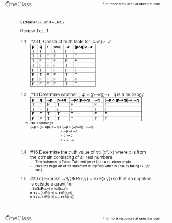 EECS 1019 Lecture Notes - Lecture 7: Empty Set, Contraposition cover image