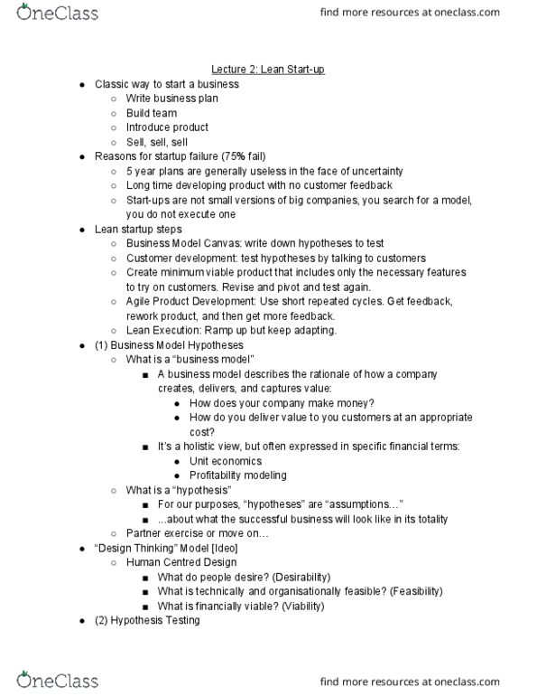 BA 260 Lecture Notes - Lecture 2: Minimum Viable Product, Lean Startup, Business Model Canvas thumbnail