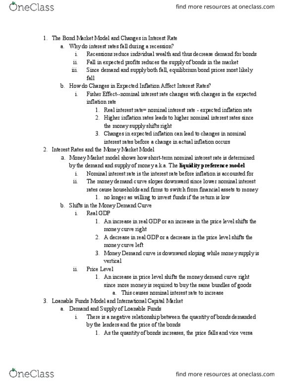 ECON 310 Lecture Notes - Lecture 6: Nominal Interest Rate, Loanable Funds, Real Interest Rate thumbnail