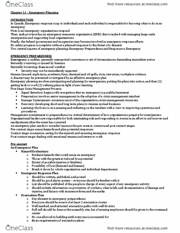Management and Organizational Studies 3344A/B Chapter Notes - Chapter 11: Crisis Management, Workplace Violence, Posttraumatic Stress Disorder thumbnail