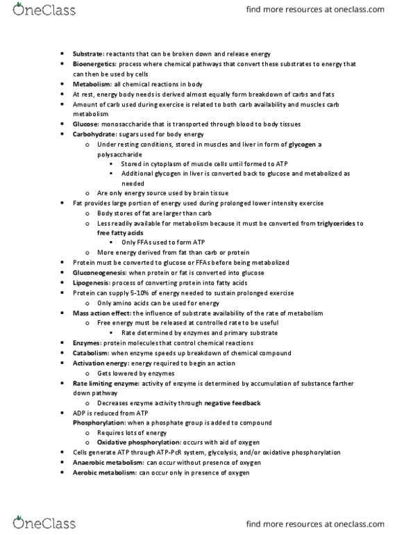 HHP 3400 Chapter Notes - Chapter 2: Oxidative Phosphorylation, Anaerobic Respiration, Rate Limiting thumbnail