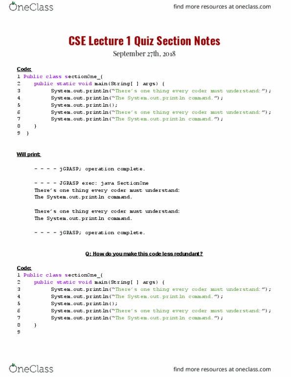 CSE 142 Lecture 1: CSE 142 Lecture 1 Notes cover image