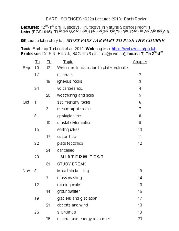 Earth Sciences 1022A/B Lecture : Earth Rocks - 2013 - ALL COURSE NOTES.pdf thumbnail