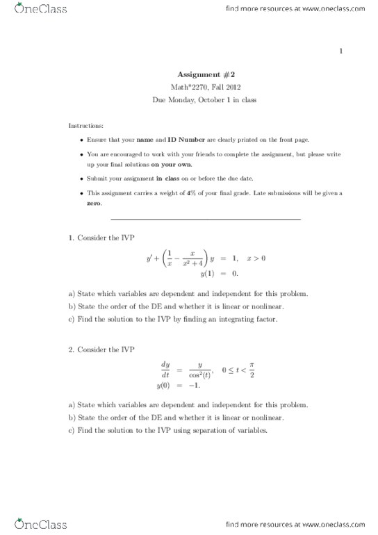 MATH 2270 Lecture Notes - Integrating Factor, Inverse Hyperbolic Function, Scilab thumbnail