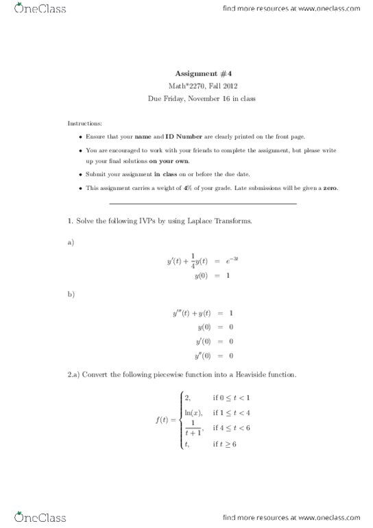 MATH 2270 Lecture Notes - Oliver Heaviside thumbnail