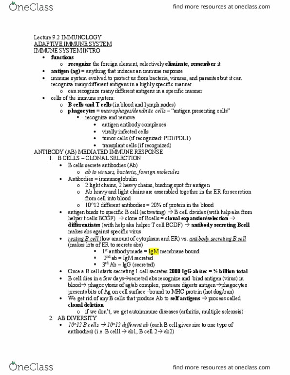 BICD 110 Lecture Notes - Lecture 19: T Helper Cell, Antigen-Presenting Cell, Clonal Deletion thumbnail