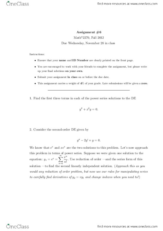 MATH 2270 Lecture : Assignment 6.pdf thumbnail