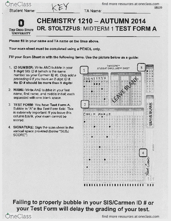 CHEM 1210 Midterm: CHEM1210 Midterm 3 2014 Fall - OneClass