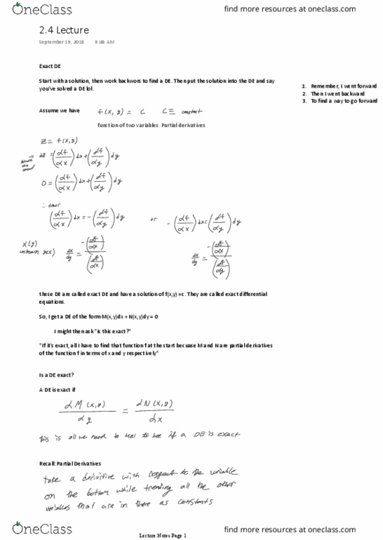 Applied Mathematics 2270A/B Lecture Notes - Lecture 5: Exact Differential, Integrating Factor thumbnail