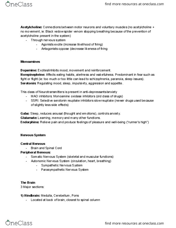 PS101 Lecture Notes - Lecture 6: Latrodectus, Autonomic Nervous System, Selective Serotonin Reuptake Inhibitor thumbnail