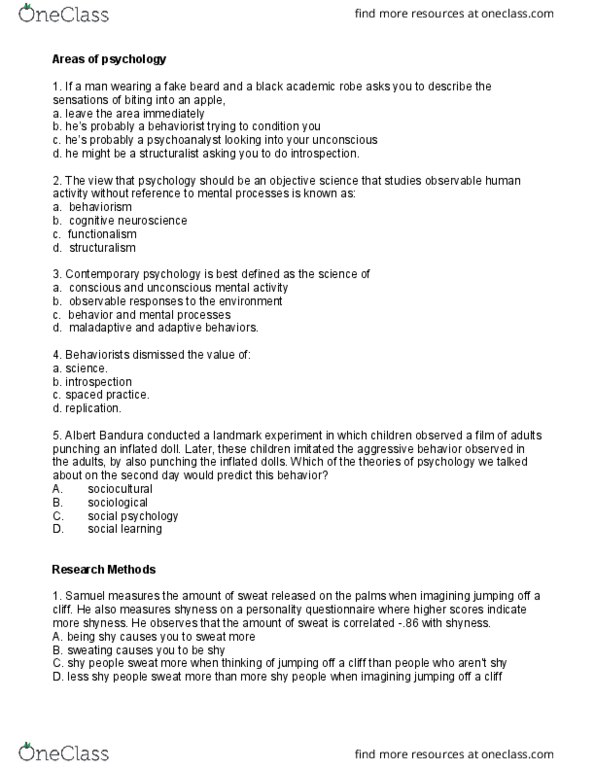 All Educational Materials For Psychology At Ohio State