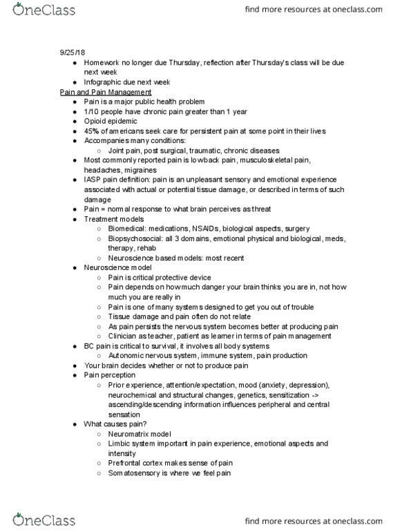 SAR HP 320 Lecture Notes - Lecture 6: Opioid Epidemic, Autonomic Nervous System, Chronic Pain thumbnail