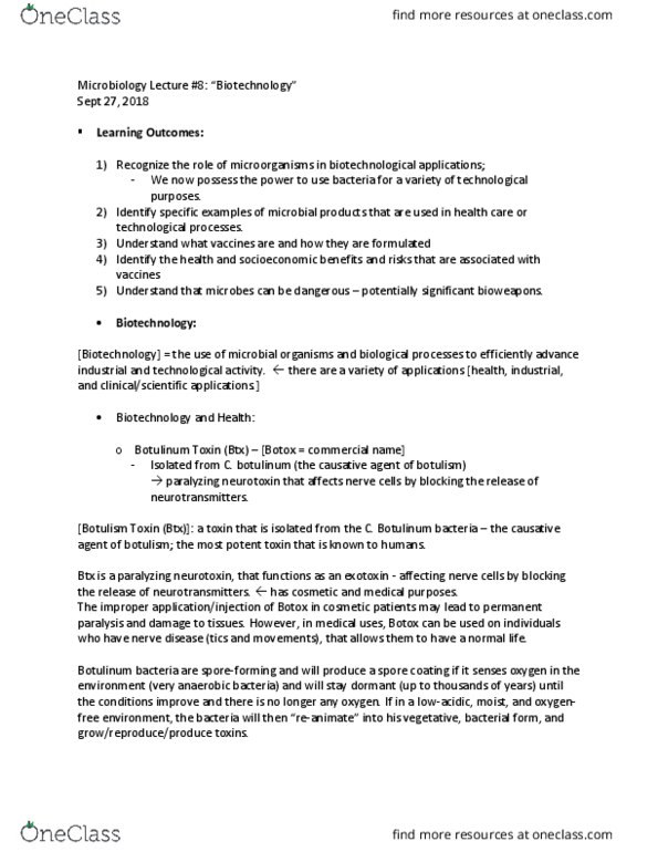 MICI 2100 Lecture Notes - Lecture 8: Streptococcal Pharyngitis, Clindamycin, Botulism thumbnail