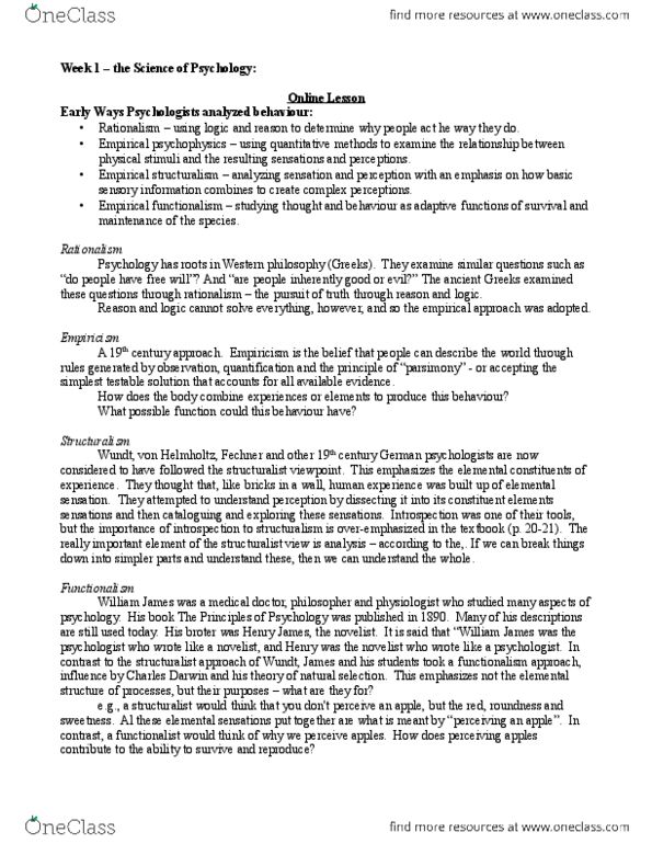 PSYC 100 Chapter Notes -Western Philosophy, Wilhelm Wundt, Empiricism thumbnail