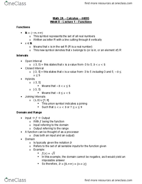 MATH 2A Lecture Notes - Lecture 1: Set Notation, Piecewise cover image