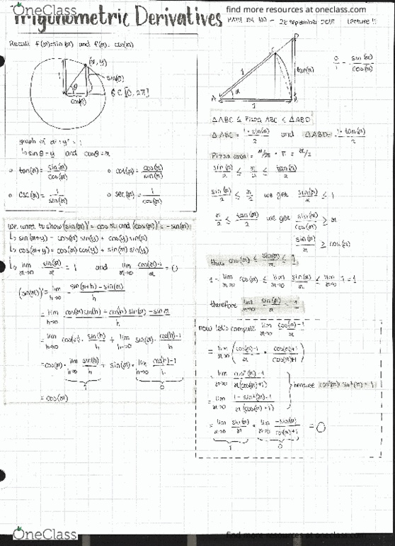 MATH 104 Lecture 11: MATH 104 103 - Lecture 11 - Trigonometric Derivatives cover image