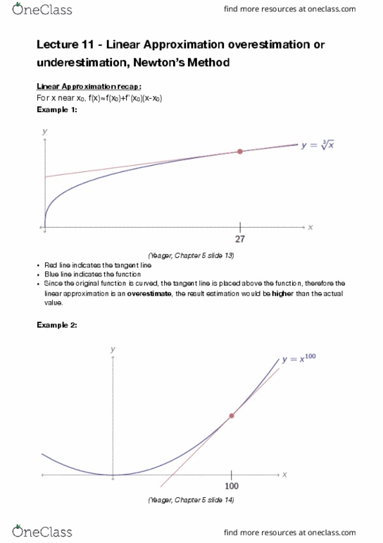 MATH 102 Lecture 11: Linear Approximation overestimation or underestimation, Newton’s Method thumbnail