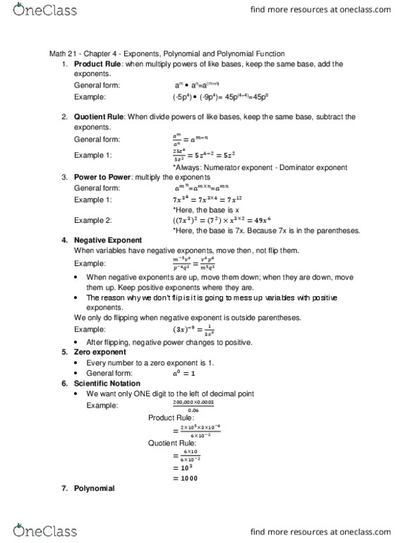 MATH 21 Lecture Notes - Lecture 1: Exponentiation, Quotient Rule, Product Rule thumbnail