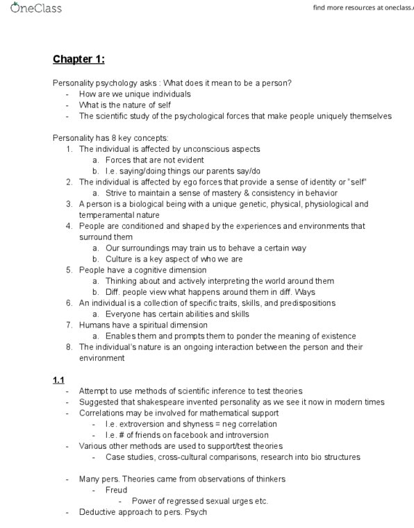 CAS PS 251 Chapter Notes - Chapter 1-2: Extraversion And Introversion, Personality Psychology, Psych thumbnail