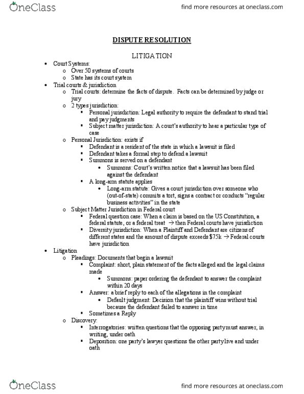 SMG LA 245 Lecture Notes - Lecture 2: Personal Jurisdiction, Jury Trial, Default Judgment thumbnail