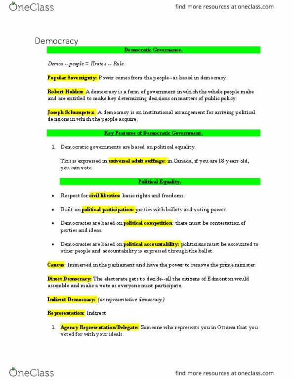 POLS-101 Lecture Notes - Lecture 3: Joseph Schumpeter, Direct Democracy, E-Democracy thumbnail