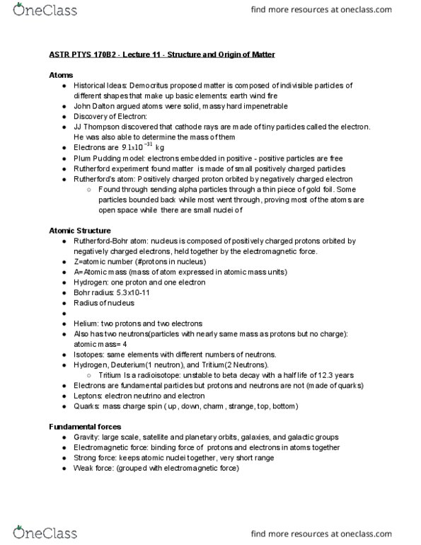 ASTR 170B2 Lecture Notes - Lecture 11: Bohr Radius, Cathode Ray, Electromagnetism thumbnail