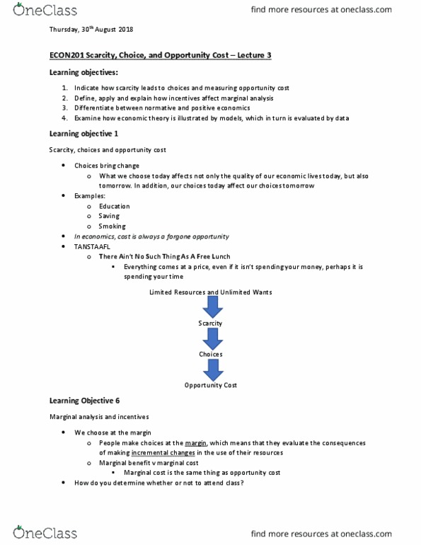 ECON-E 201 Lecture Notes - Lecture 3: Opportunity Cost, Marginalism, Marginal Cost cover image