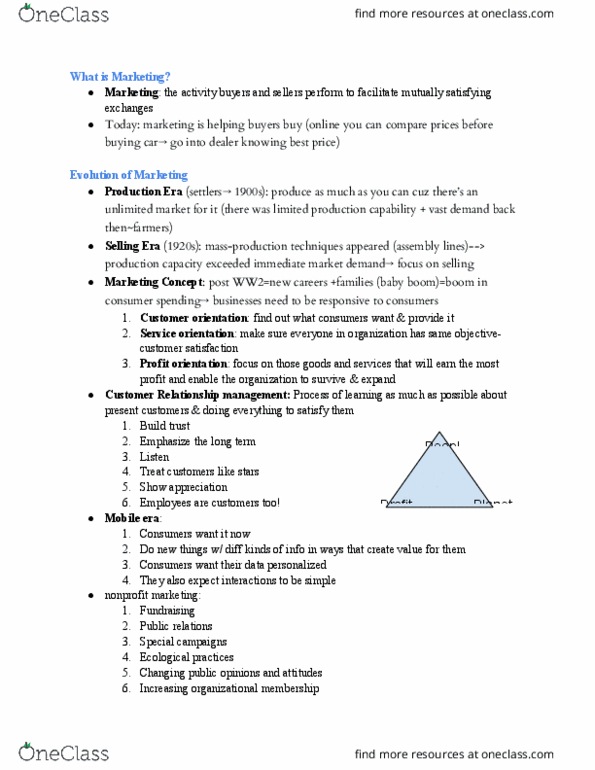 BUSN 101 Lecture Notes - Lecture 3: Customer Relationship Management, Relationship Marketing, Market Environment thumbnail