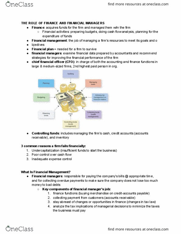 BUSN 101 Lecture Notes - Lecture 8: Chief Financial Officer, Cash Flow, Financial Plan thumbnail