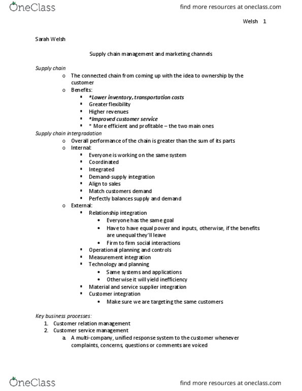 MKT-410 Lecture Notes - Lecture 15: Supply Chain, Product Management, Outsourcing thumbnail