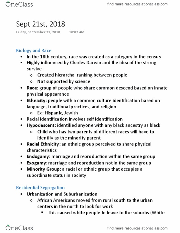 SOC 120 Lecture Notes - Lecture 1: Hypodescent, Exogamy, Endogamy thumbnail