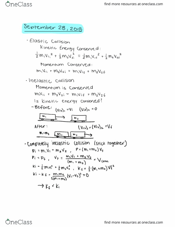 PHYSICS 1250 Lecture Notes - Lecture 18: Inelastic Collision, Vix cover image