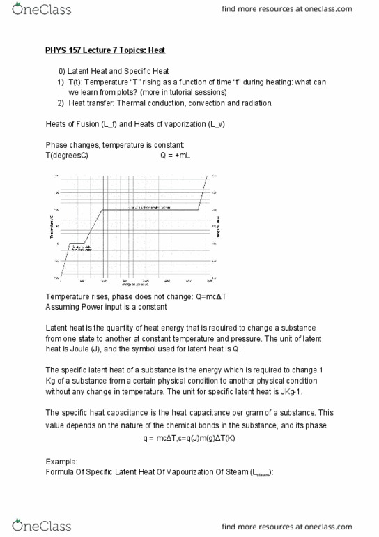PHYS 157 Lecture Notes - Lecture 7: Latent Heat, Heat Capacity, Boiling Point thumbnail
