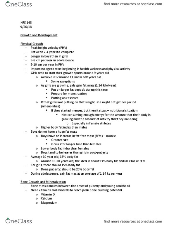 NFS 143 Lecture Notes - Lecture 10: Epiphyseal Plate, Dietary Reference Intake, Density thumbnail