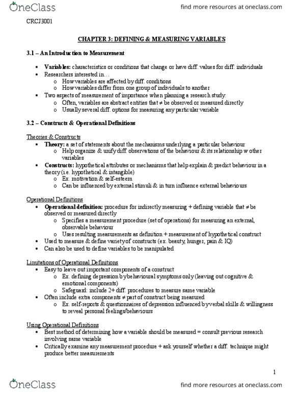 CRCJ 3001 Chapter Notes - Chapter 3: Face Validity, Predictive Validity, Operational Definition thumbnail