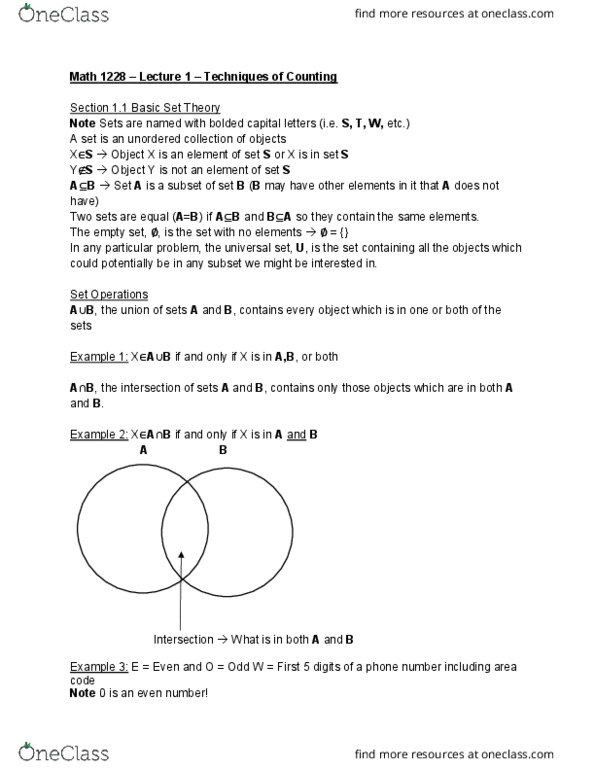 Mathematics 1228A/B Lecture Notes - Lecture 1: Abc Me, Empty Set thumbnail