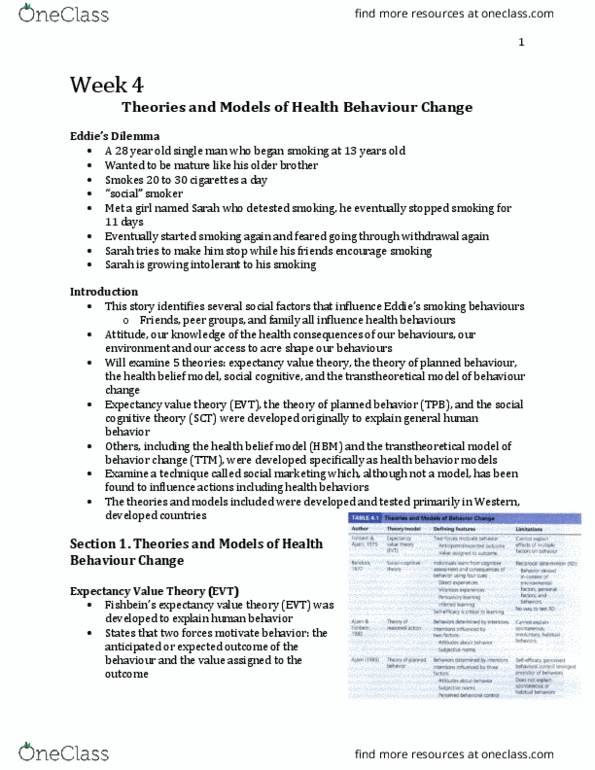 Psychology 2036A/B Chapter Notes - Chapter 4: Health Belief Model, Transtheoretical Model, Social Cognitive Theory thumbnail