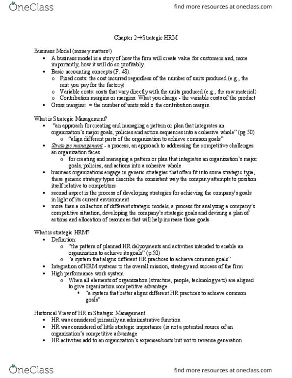 COMMERCE 2BC3 Chapter Notes - Chapter 2: Society For Human Resource Management, Strategic Planning, Strategic Management thumbnail