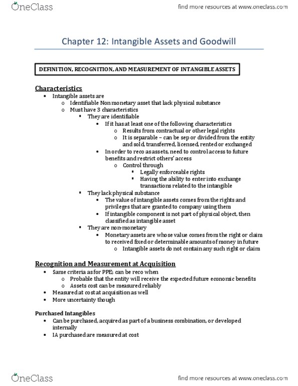 RSM220H1 Chapter Notes - Chapter 12: Intangible Asset, Financial Accounting, Relate thumbnail