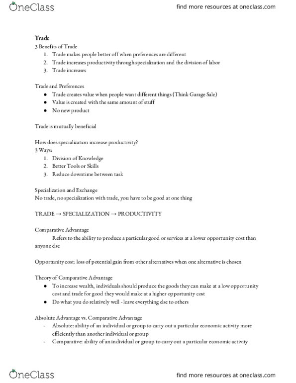 ECON-E 201 Lecture Notes - Lecture 4: Opportunity Cost cover image