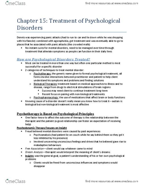 PSY100H1 Chapter Notes - Chapter 15: Cognitive Behavioral Therapy, Obsessive–Compulsive Disorder, Tricyclic Antidepressant thumbnail